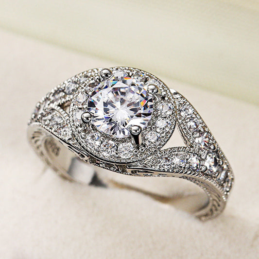 Womens Versatile Ultra-Shimmering Micro-Set Round Simulated Zircon Ring